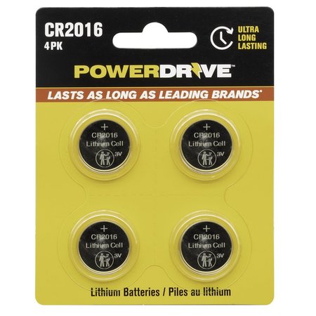 POWERDRIVE 2016 3V Lithium Button Battery, PK 4 PDCR20164B